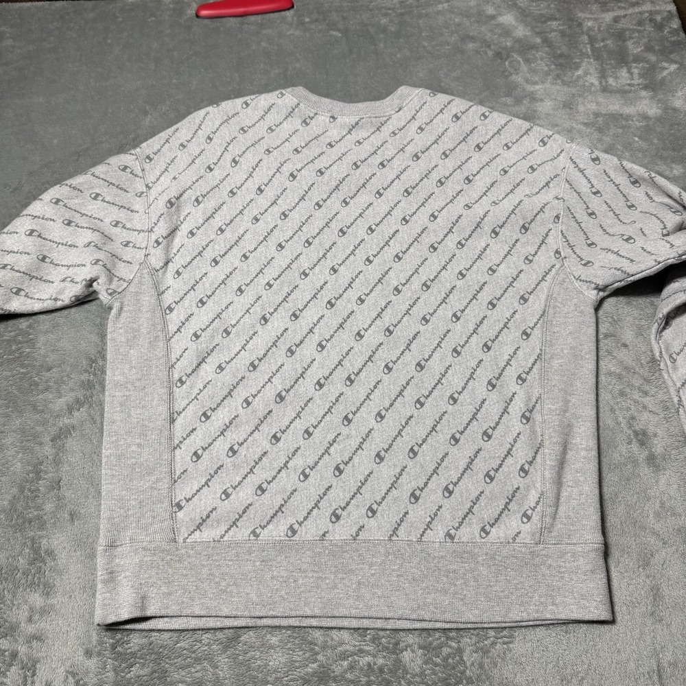 Champion‎ Reverse Weave Womens Size Large Gray Allover Print Logo Crewneck - Picture 4 of 6